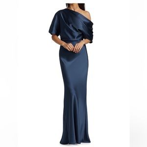 Amsale Satin One-Shoulder Gown